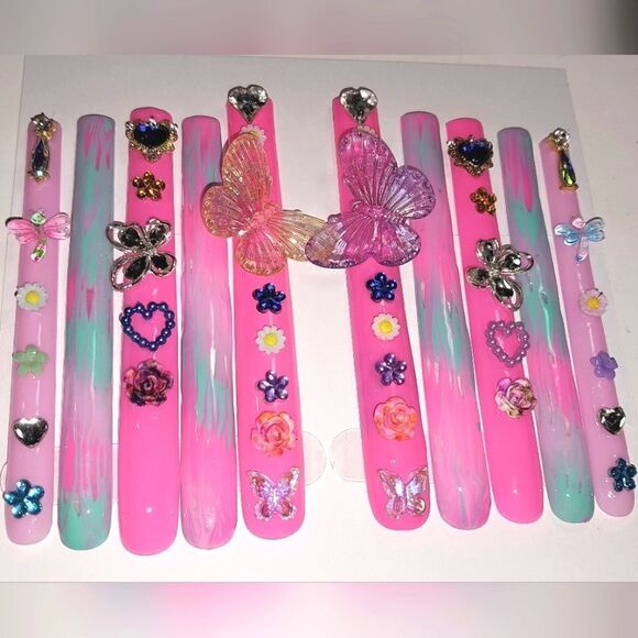 Hand crafted custom luminous 5XL long acrylic press on nails sz Xs - Picture 9 of 10